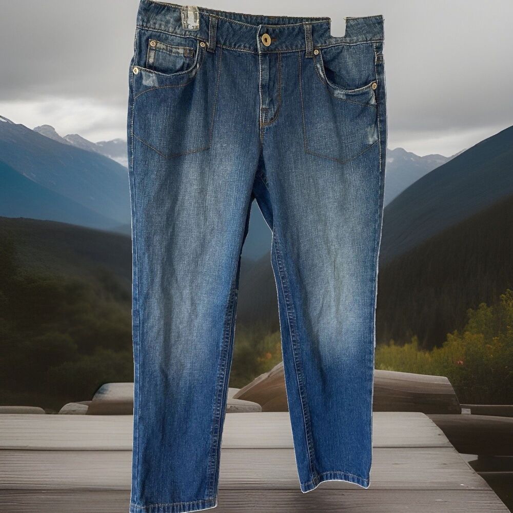 DKNY jeans size 12 Blue denims straight distressed logo designer Good condition